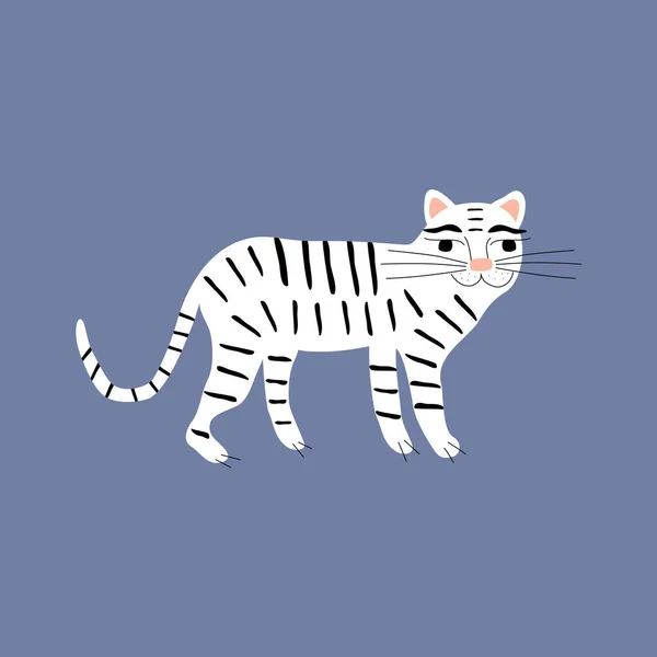 Lindo Tigre Blanco Sobre Fondo Azul Gran Gato Salvaje Divertidos — Vector de stock