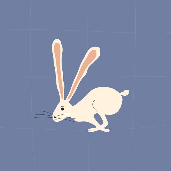 Saltando Conejo Blanco Con Orejas Largas Lindo Conejito Aislado Liebre — Vector de stock