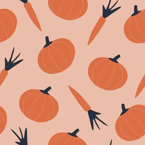 Citrouilles Carottes Oranges Abstraites Saisonnier Légumes Récolte Illustration Vectorielle Dessinée — Image vectorielle