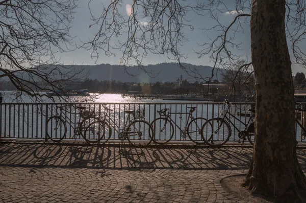 Bicicletas em Zurique Lake, na Suíça Fotografia De Stock