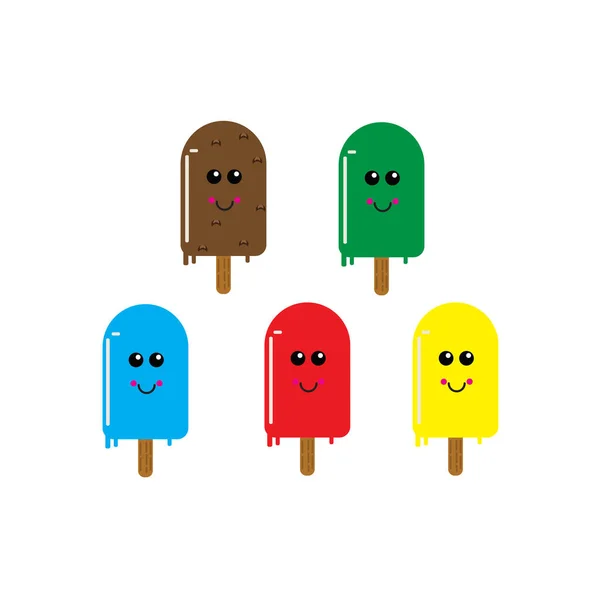 カラフルなアイスクリームのセットのイラストベクトルグラフィック 子供向けのアイスクリーム製品のロゴやステッカーに最適です — ストックベクタ