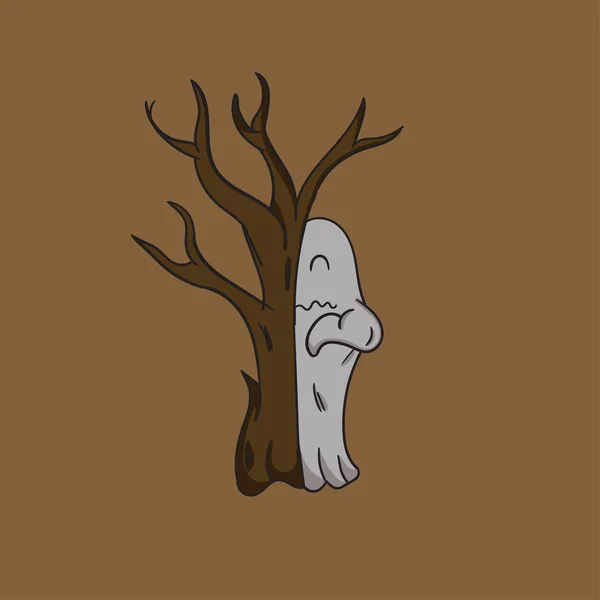 Ilustracja Wektorowa Grafika Ducha Ukrywającego Się Drzewem Brązowe Tło Idealny — Wektor stockowy