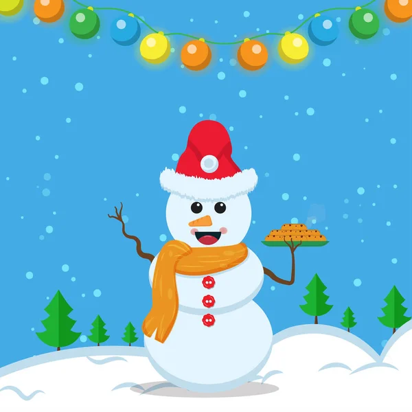 Illustration Vector Graphic Happy Snowman Using Santa Claus Hat Orange — Stock Vector