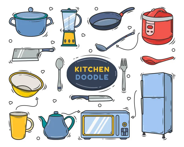 Ručně Kreslené Kuchyňské Vybavení Kreslený Kreslený Design Stock Ilustrace