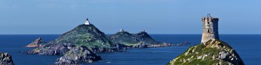 Adalar Sanguinaires ve Parata kule panoramik manzaraya 