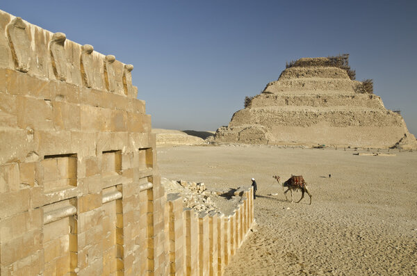 Pyramid of Djoser and Temple Wall with Cobras in Saqqara 