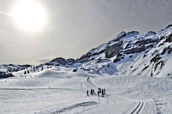 Kros kayağı Somport tatil beldesine Pyrenees geçer