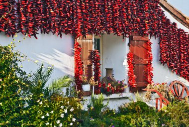 Red Espelette peppers decorating Basque house clipart