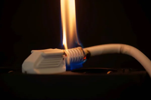 Burning Plug Socket Flame Dark Background — Stock Photo, Image