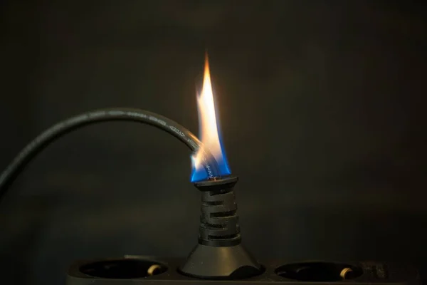 Burning Plug Socket Flame Dark Background — Stock Photo, Image