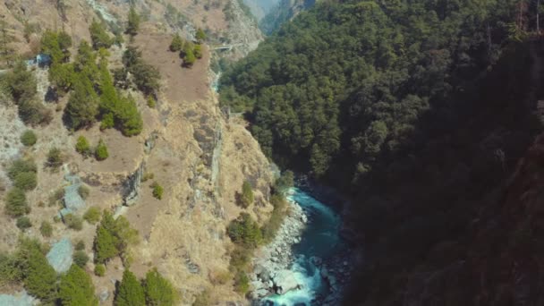 Beautiful Bhagirathi River Flowing Mid Two Huge Mountain Rocks Passing — Stock Video