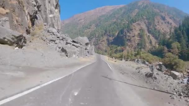 Tomma Långa Bergsväg Som Förbinder Uttarkashi Gangotri Vägen Till Harsil — Stockvideo
