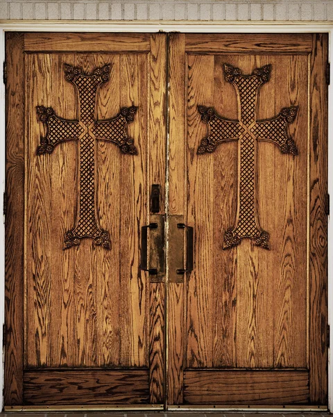 Церква двері з хрестами — стокове фото