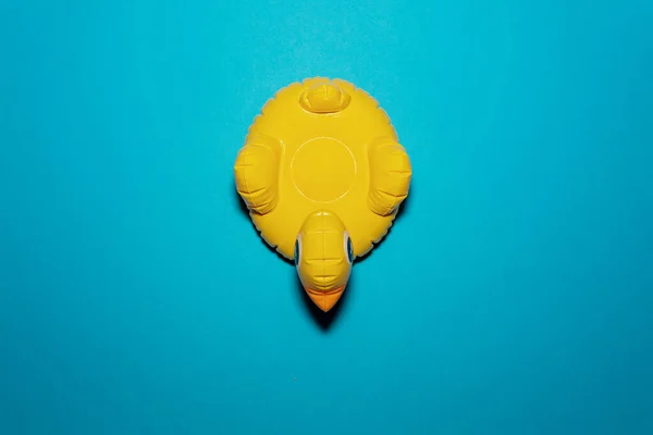 Yellow Rubber Duck Blue Background Minimal Summer Concept — Stock Photo, Image