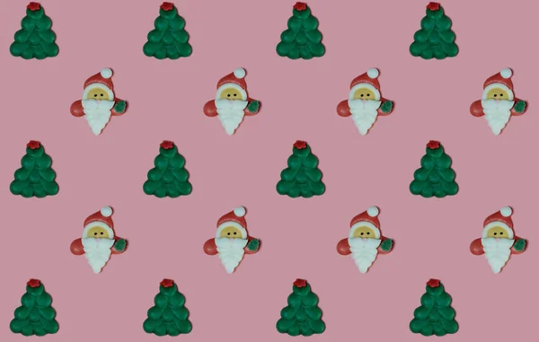 Muster Aus Weihnachtsmann Und Kiefernplätzchen Minimales Weihnachtsmuster — Stockfoto
