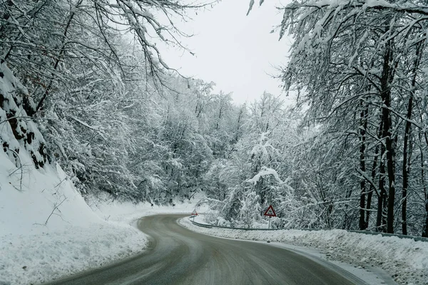 Curly Snow Covered Road Mountain Jelica Serbia — Stock Photo, Image