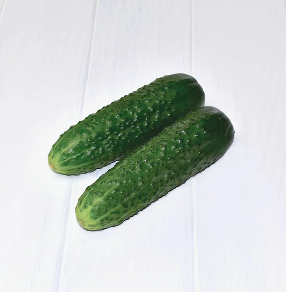 Fresh Cucumbers White Wooden Board — Stock Photo, Image