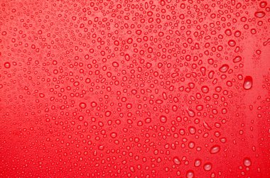 Kırmızı kapaklı su damlacıkları. Tasarım ve duvar kağıdı için uygun