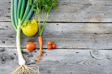 Ahır ahşap üzerine trendy sebze