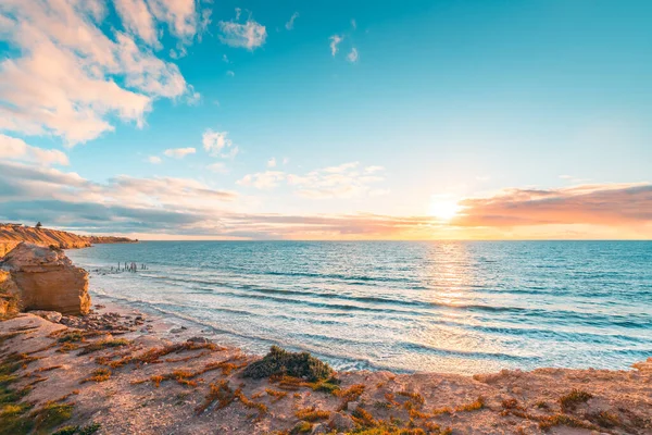 Günbatımında Iskele Sütunları Olan Willunga Limanı Güney Avustralya — Stok fotoğraf