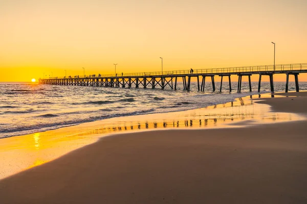 Praia Port Noarlunga Com Jetty Pôr Sol Austrália Sul — Fotografia de Stock