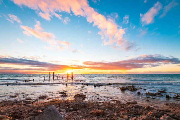 Iconic Limanı Willunga Skelesi Kalıntıları Günbatımında Fleurieu Yarımadası Güney Avustralya — Stok fotoğraf