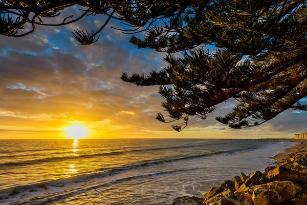 Gouden zonsondergang op het strand — Stockfoto