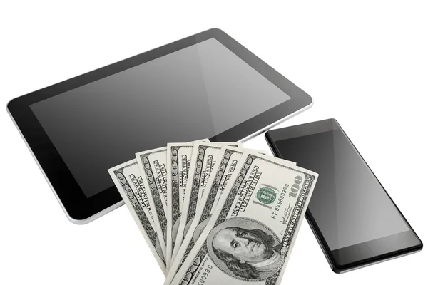 Dijital Tablet ve hareket eden telefon ile bize dolar — Stok fotoğraf