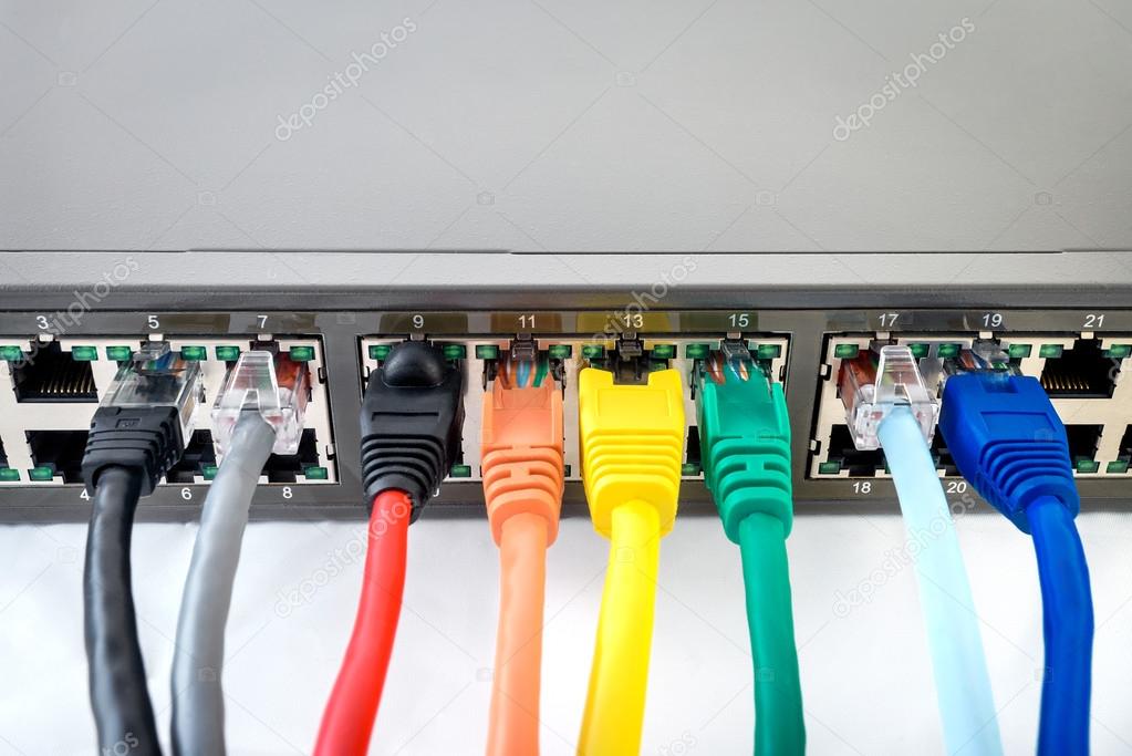 Network Switch with connected coloured cables