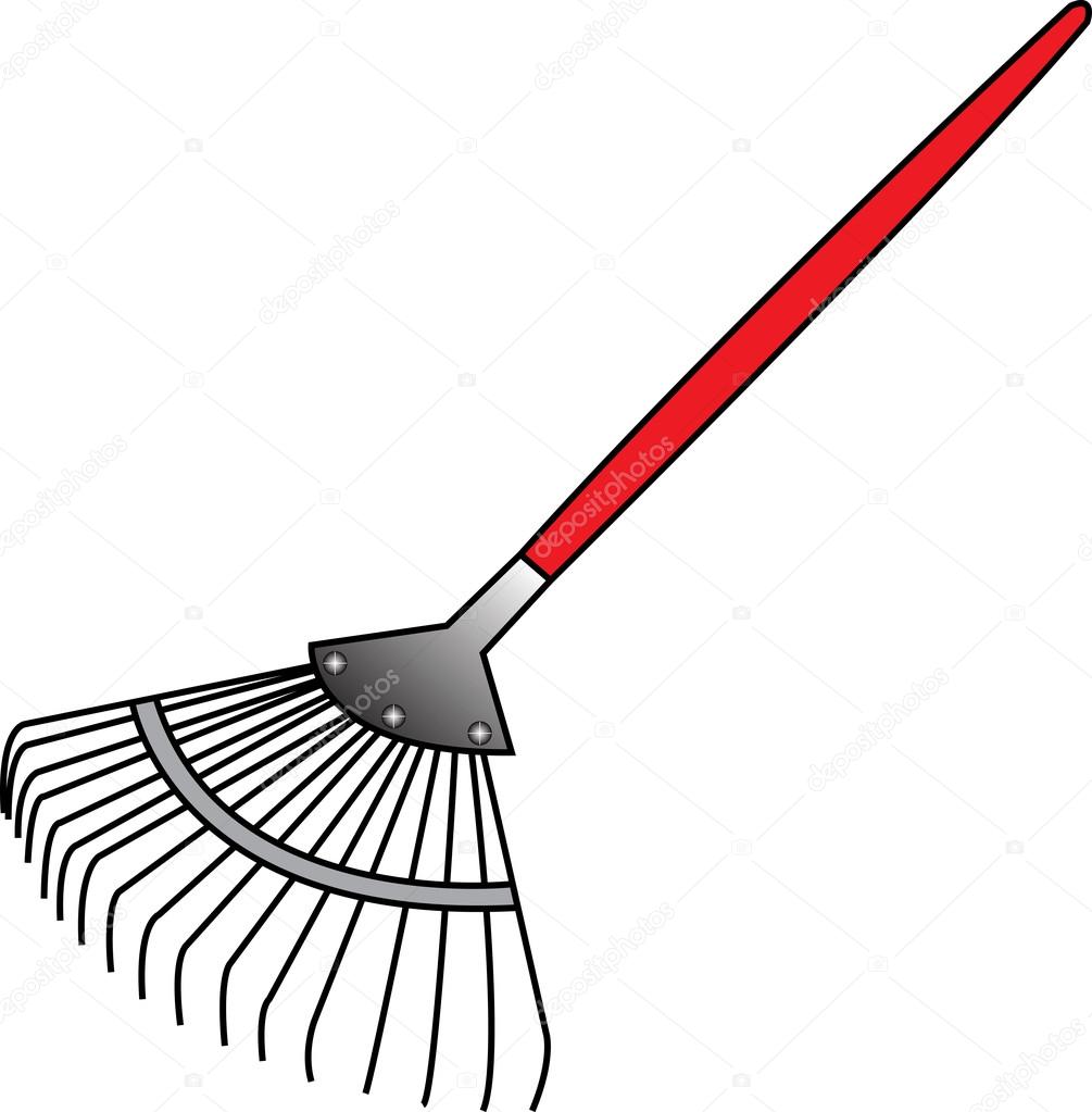 Rake with handle for cleaning debris and restore order on the plot.