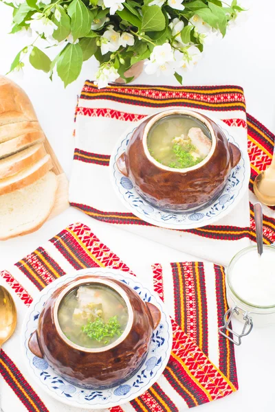 Ukrajinská zelené šťovík polévka — Stock fotografie
