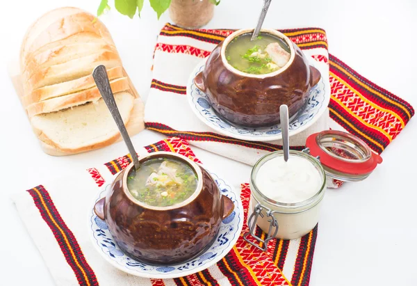 Ukrainian green sorrel soup — Stock Photo, Image