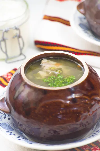 Sopa tradicional de acedera verde ucraniana —  Fotos de Stock