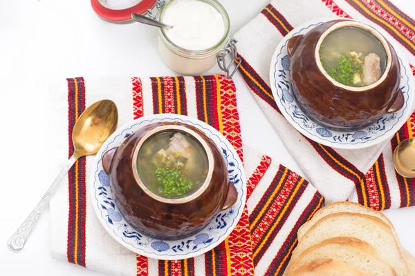 Traditionell ukrainsk gröna ängssyra soppa — Stockfoto