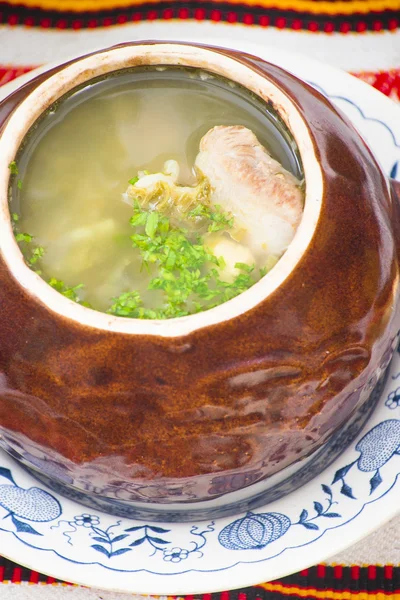 Geleneksel Ukrayna yeşil kuzukulağı çorbası — Stok fotoğraf