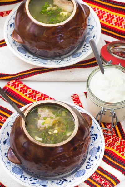 Traditionelle ukrainische Sauerampfersuppe — Stockfoto