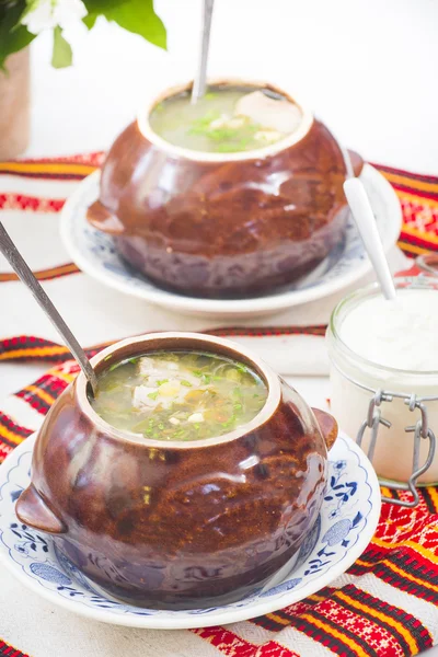 Geleneksel Ukrayna yeşil kuzukulağı çorbası