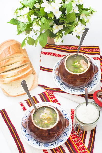 Zuppa di acetosa verde ucraina tradizionale — Foto Stock