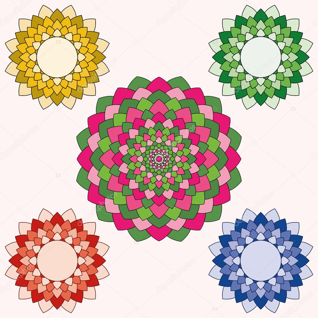 a set of five colorful lotuses