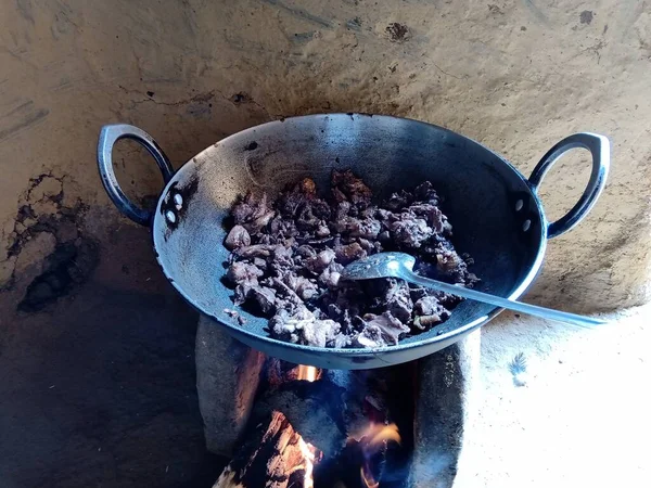 Индийская Деревня Домашняя Кухня Курица Карри Традиционном Стиле — стоковое фото