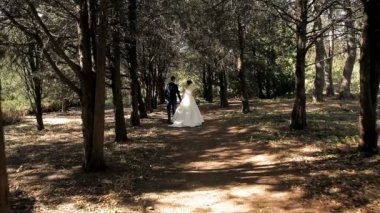 Genç çift bahçede yürüyüş. 