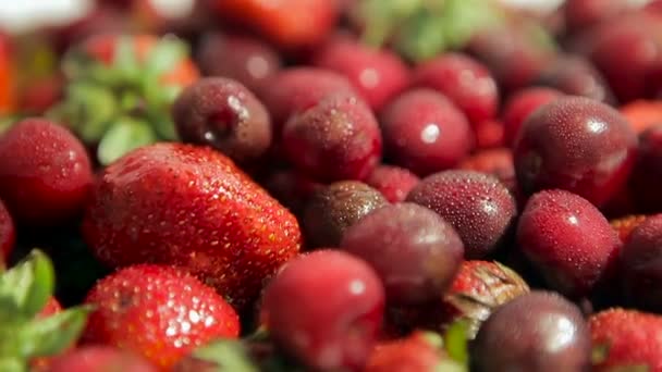 Fruta fresca en un plato. Inclinación lenta — Vídeos de Stock