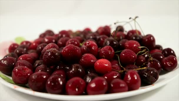 A bowl of cherries watered — Stock Video