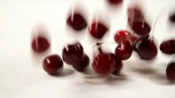 Cherry falling down on white background — Stock Video