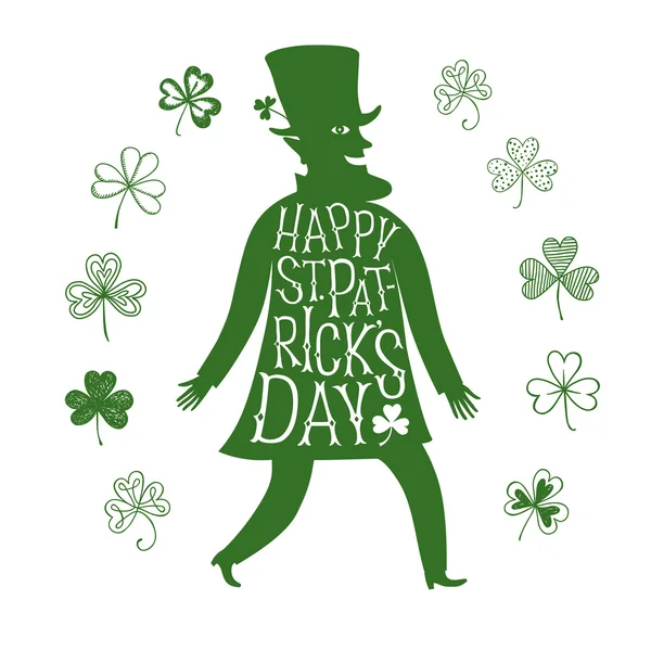 Cartoon leprechaun silhouette with lettering — Stock Vector