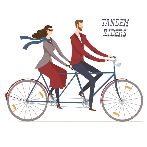 Elegant tandem cyclists  illustration — Stock Vector