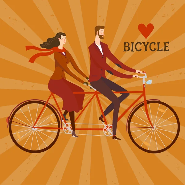 Elegant tandem cyclists  illustration — Stock Vector