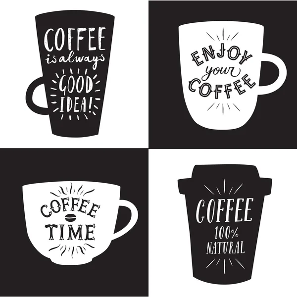 Koffie te gaan zwart-wit illustraties set — Stockvector