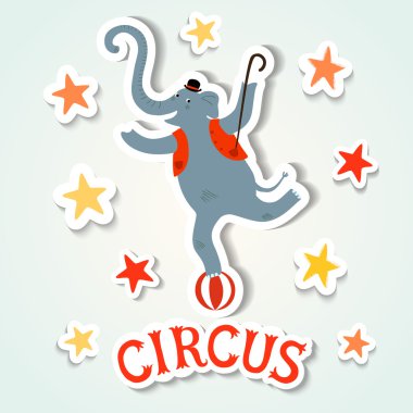 Sirk performans etiket stili illüstrasyon fil ile