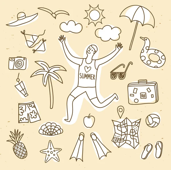Καλοκαιρινές διακοπές doodle εικονογράφηση σύνολο — Διανυσματικό Αρχείο
